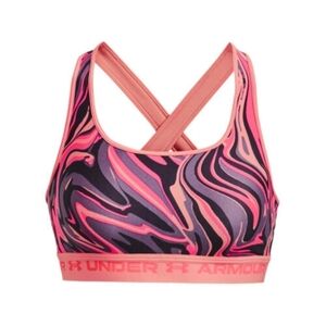 UNDER ARMOUR MID CROSSBACK PRINTED SPORTS BRA COMPRESSION PINK SIZE 1X PADDED